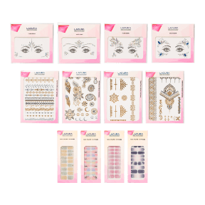 Gezichtsjuwelen en nagelstickers